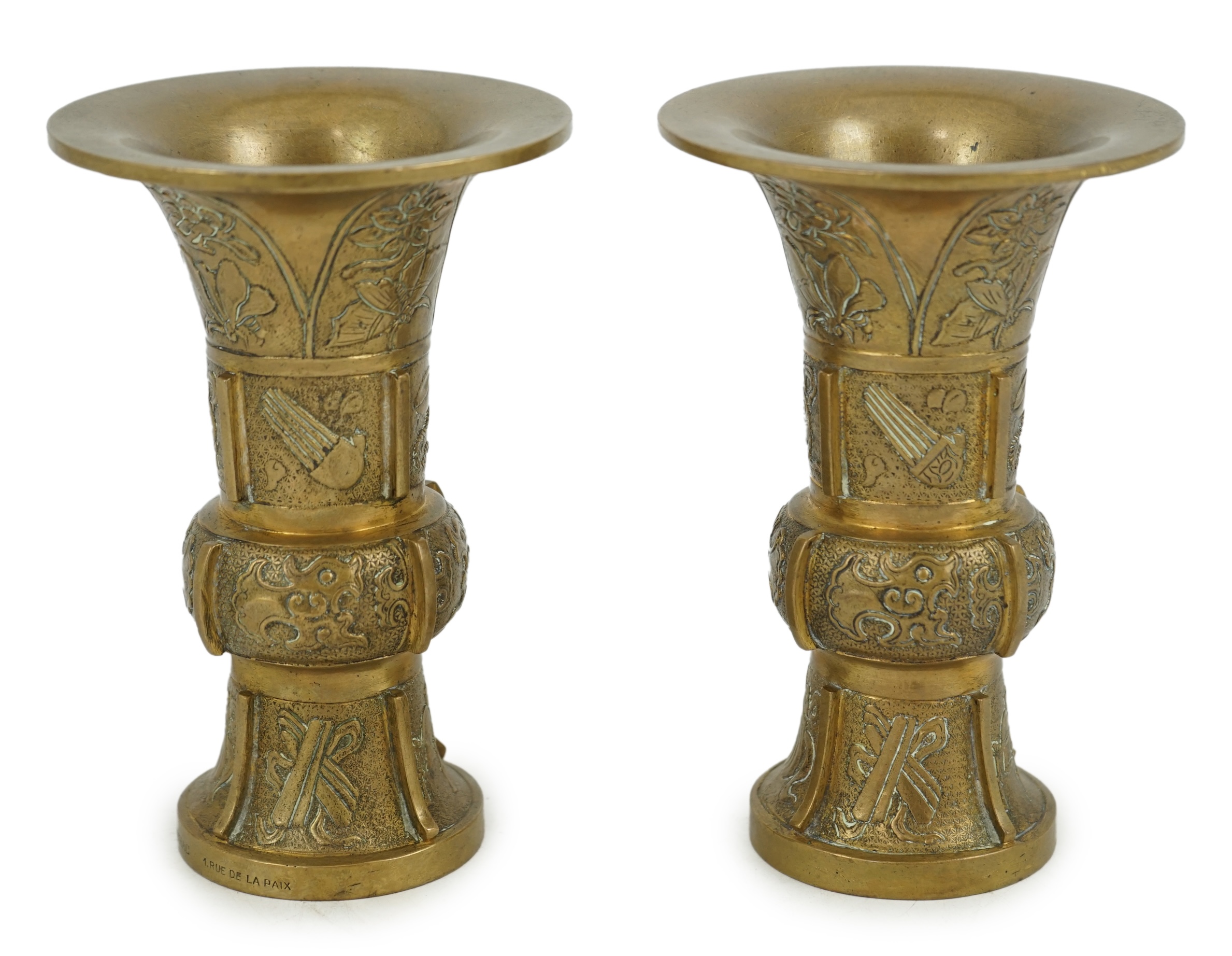 A pair of Chinese bronze beaker vases, gu, 18th/19th century